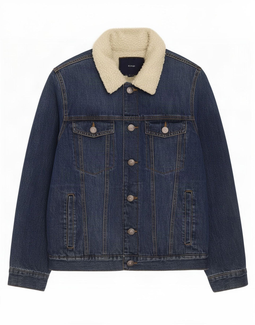 Kiabi Herren Denim Sherpa Jacke UK 38 Mittelblaue Baumwolle