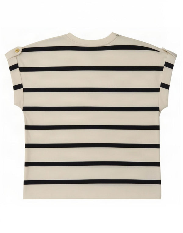 Tommy Hilfiger Damen T-Shirt Top UK 14 Mittelweiß gestreift aus Baumwolle