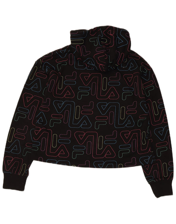 Fila Womens Crop Oversized Hoodie Pullover UK 10 Small Schwarze geometrische Baumwolle