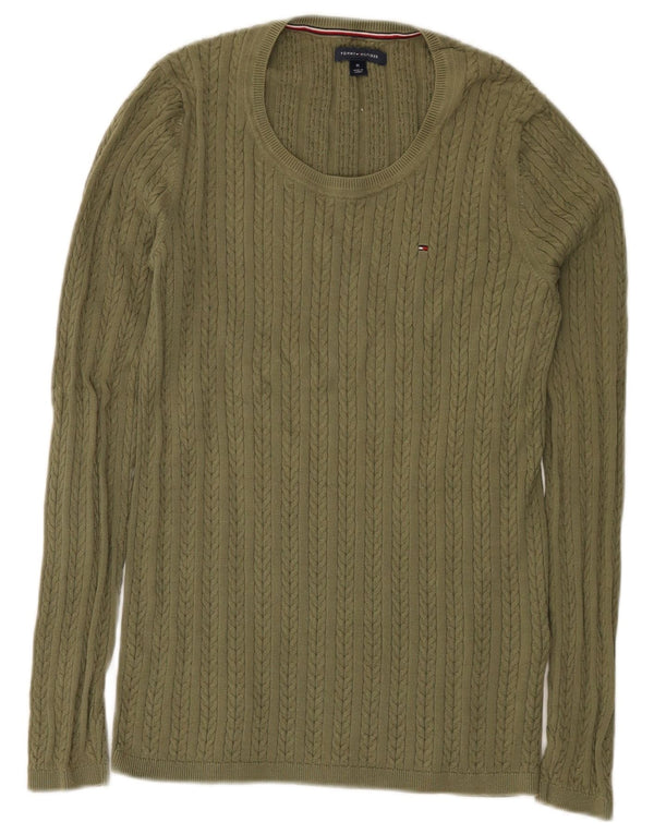 Tommy Hilfiger Damen-Pullover mit Rundhalsausschnitt, UK 12, mittlere Khaki-Baumwolle