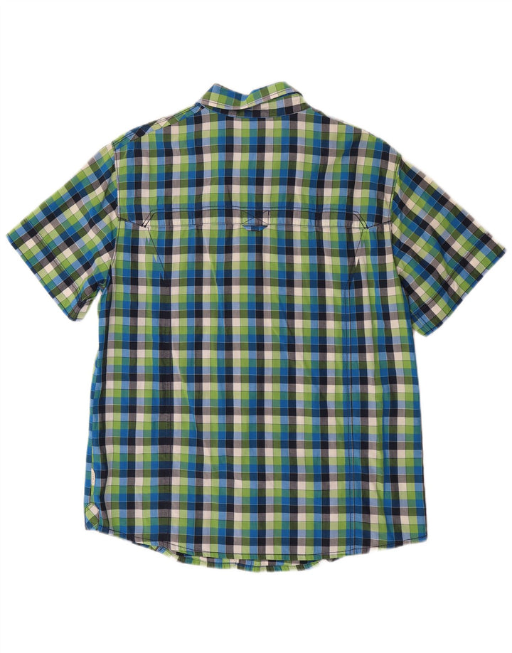 JACK WOLFSKIN Herren Kurzarmhemd UK 40/42 Große blau karierte Baumwolle