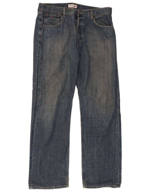 Tommy Hilfiger Herren Flag Straight Jeans W34 L32 Blaue Baumwolle