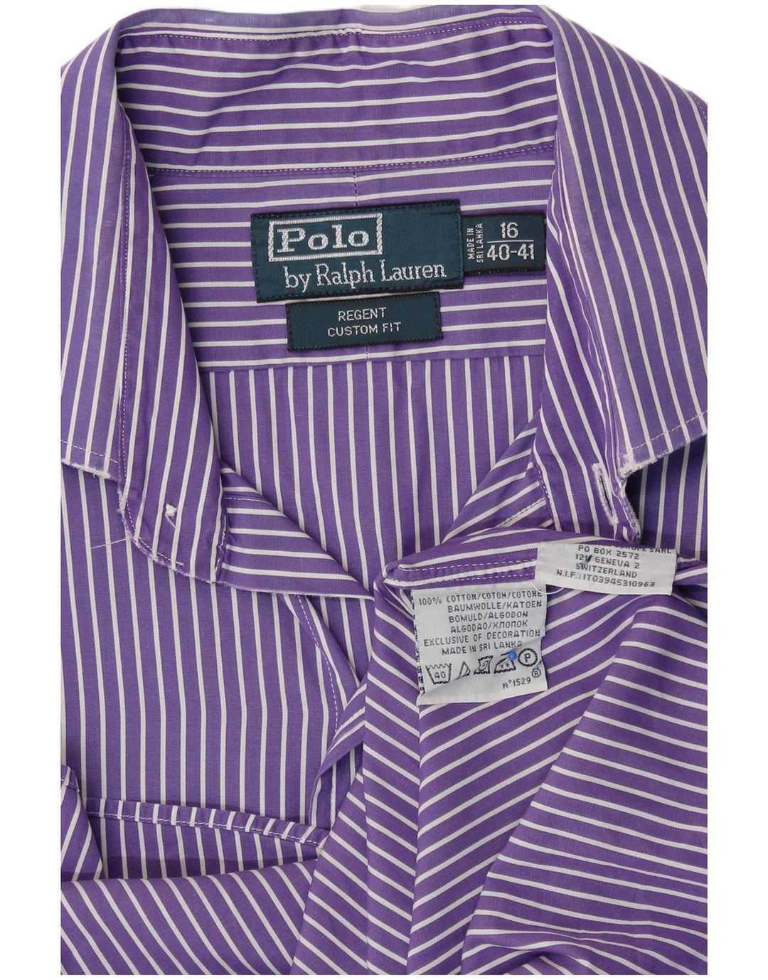 Polo Ralph Lauren Herren-Regent-Hemd, Größe 16, groß, lila gestreift, Baumwolle