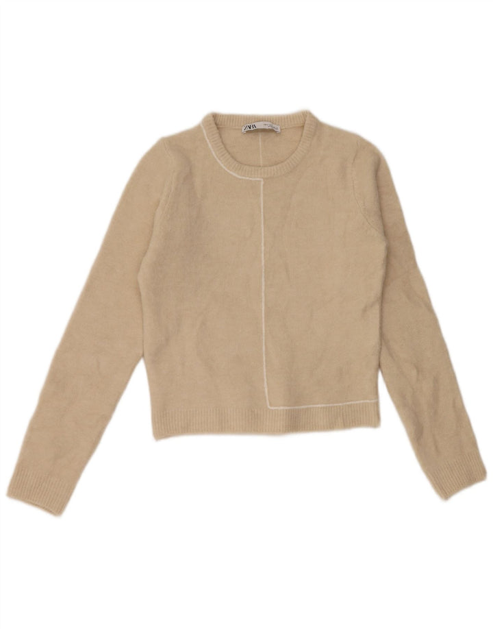 Zara Damen-Pullover mit Rundhalsausschnitt, Gr. 10, Größe S, Beige