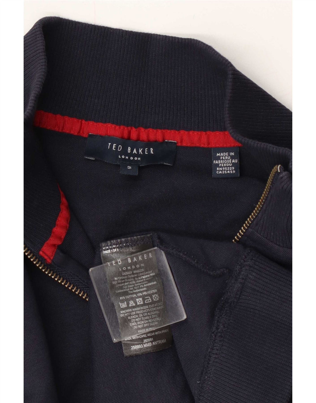 Ted Baker Herren-Sweatshirt mit Reißverschluss am Hals, Größe 3, mittelgroß, marineblau, Baumwolle