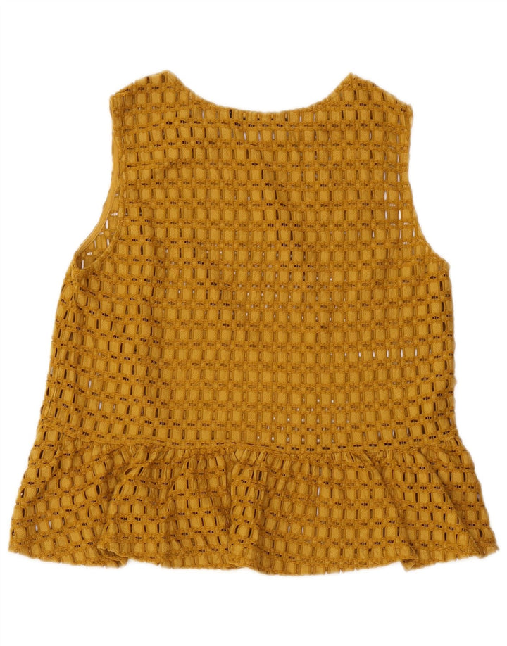 Zara Damen Crop Ärmelloses Blusenoberteil UK 12 Mittelgelbes Polyamid