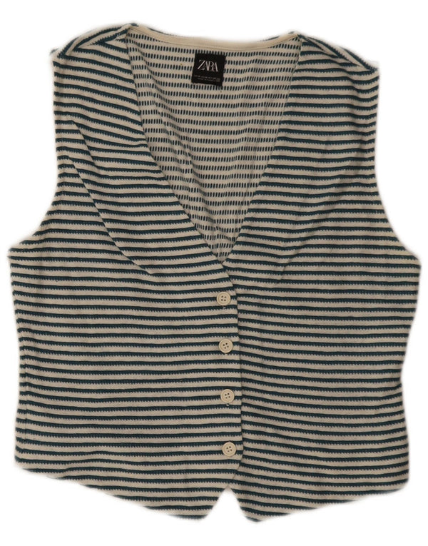 Zara Damen Weste UK 12 Mittelblau gestreift aus Baumwolle
