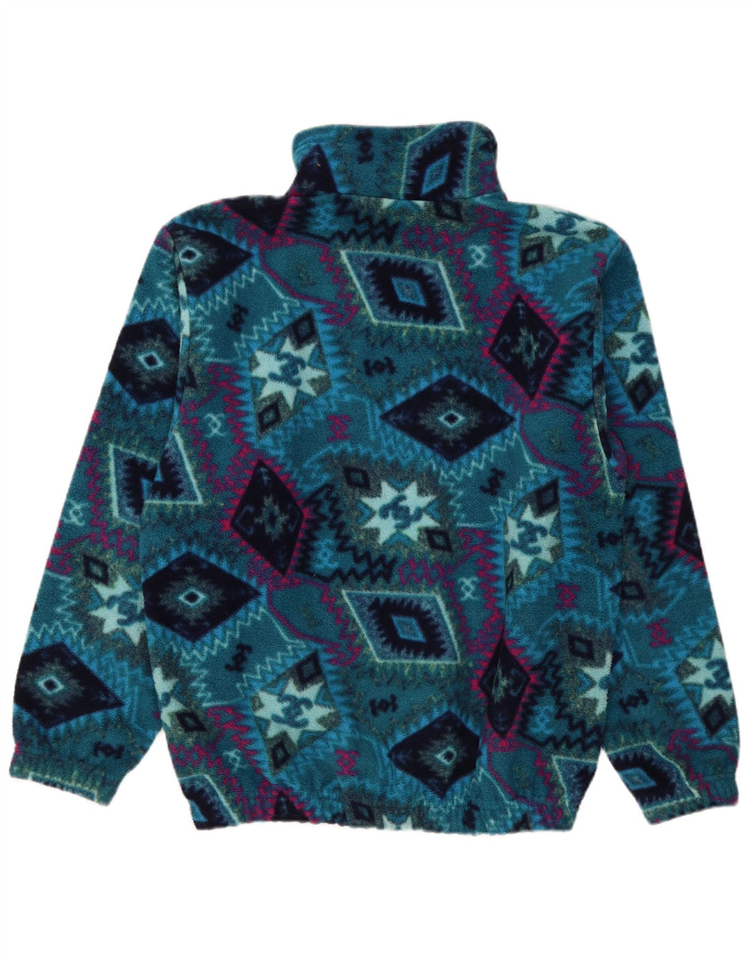 Brugi Herren-Fleecepullover mit Reißverschluss am Hals, großes blaues geometrisches Polyester