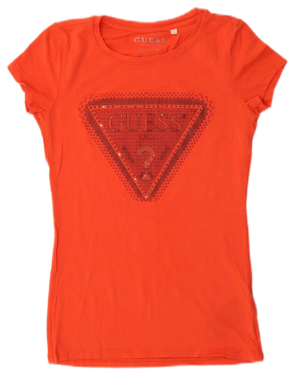 Guess Damen Grafik-T-Shirt-Oberteil UK 6 XS Rote Baumwolle