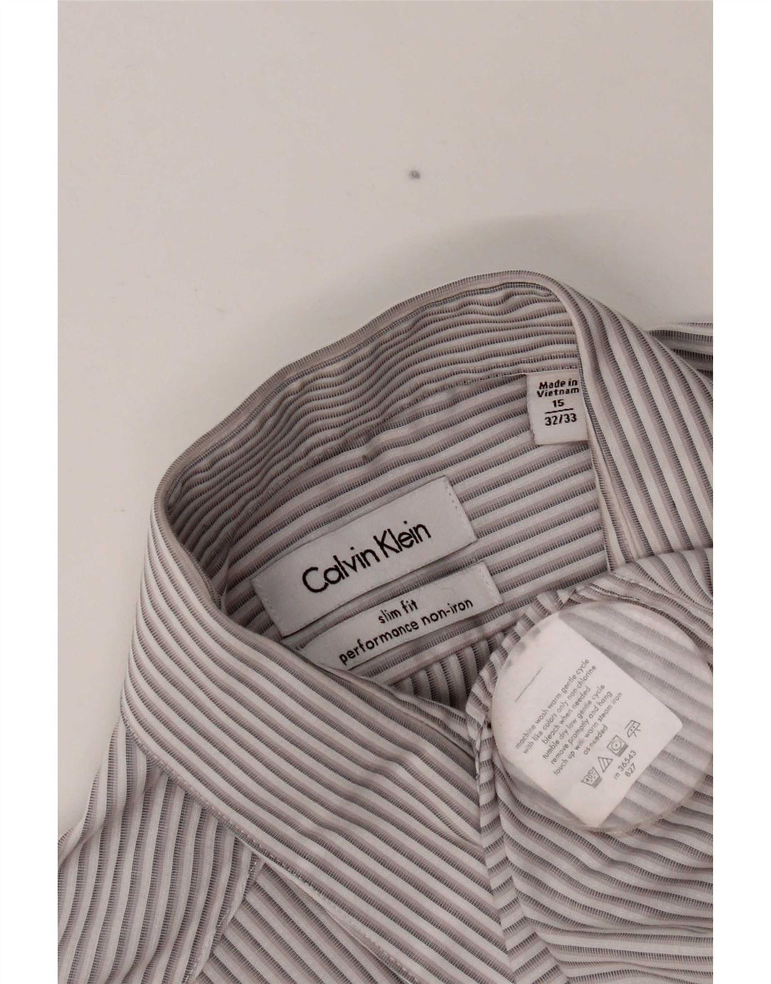Calvin Klein Herren Slim Fit Hemd Größe 15 1/2 Mittelgrau gestreift