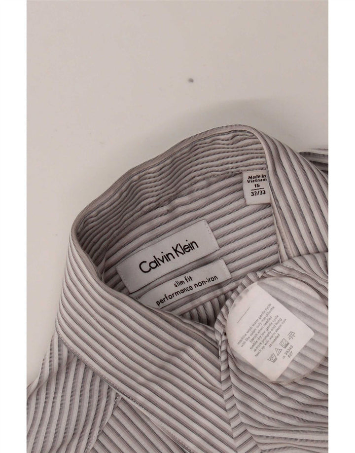 Calvin Klein Herren Slim Fit Hemd Größe 15 1/2 Mittelgrau gestreift