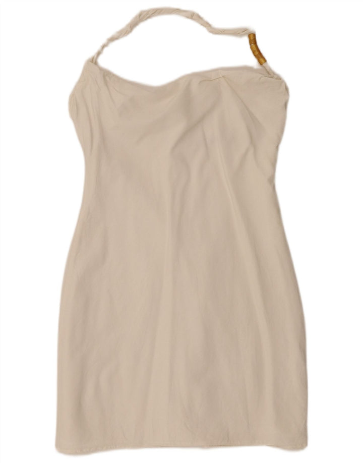 Zara Damen Mini-Neckholder-Kleid UK 14 Large Weiße Viskose