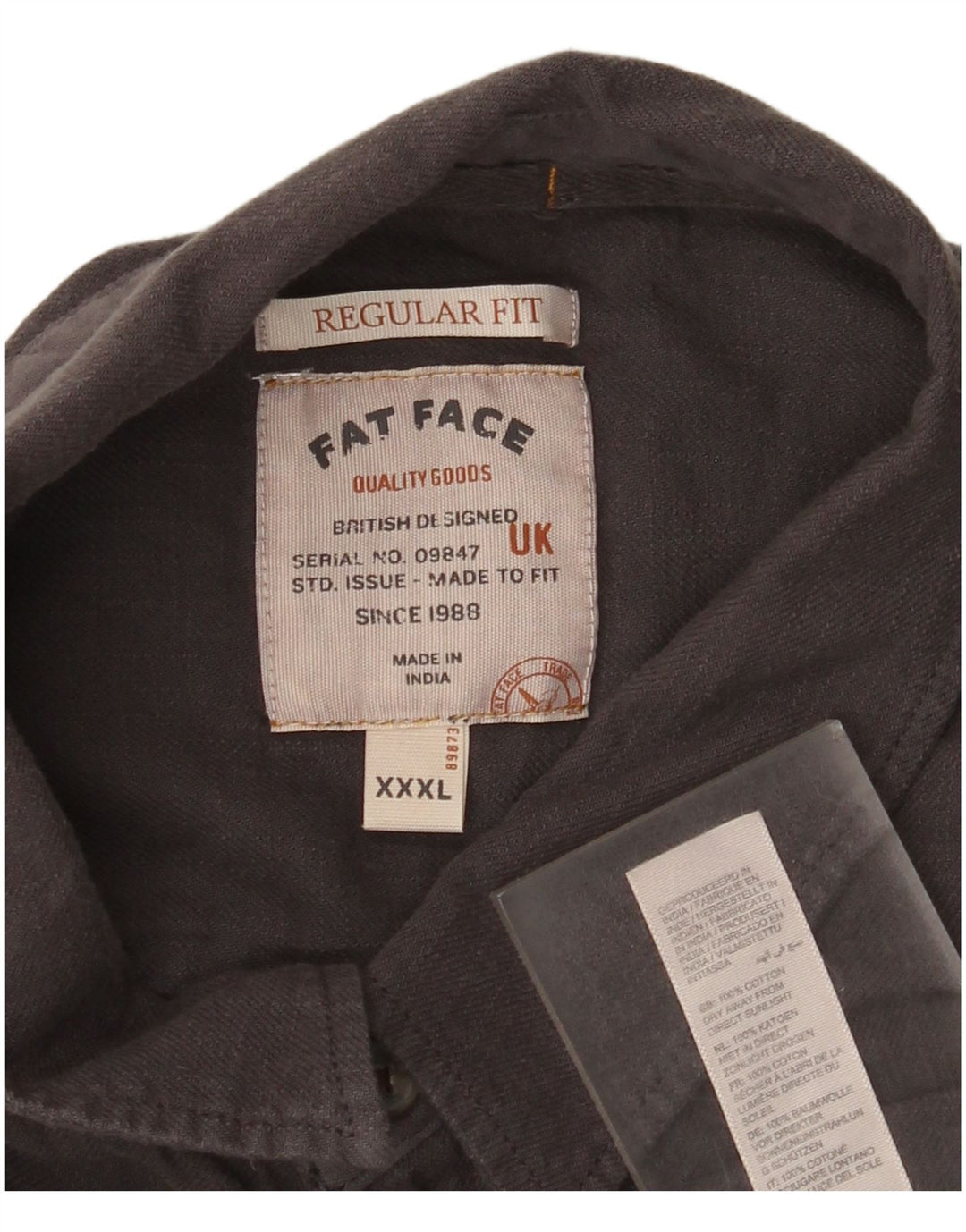 Fat Face Herren-Hemd, kurzärmelig, normale Passform, 3XL, Grau, Baumwolle
