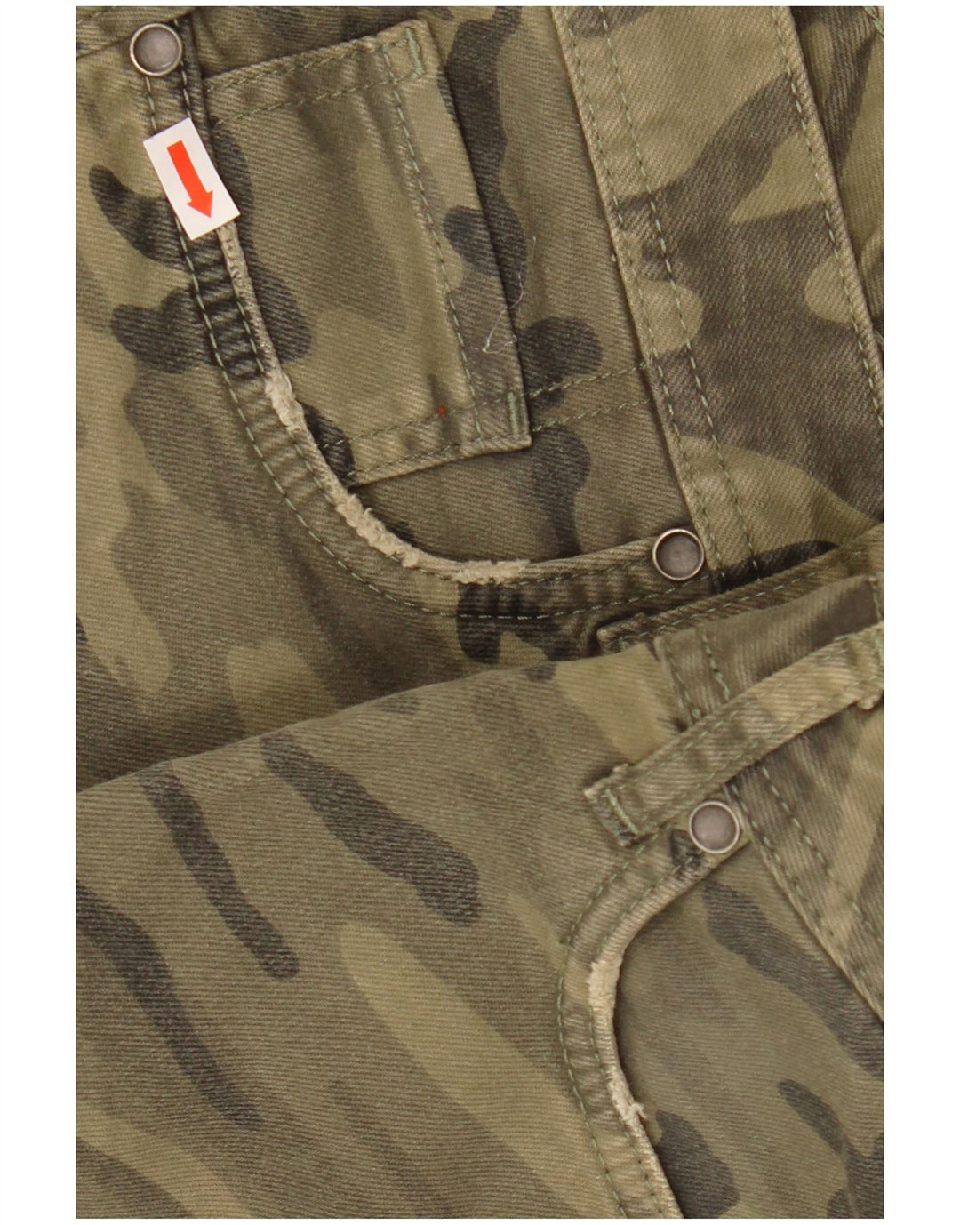 Benetton Damen Freizeitshorts IT 46 Large W32 Khaki Camouflage Baumwolle