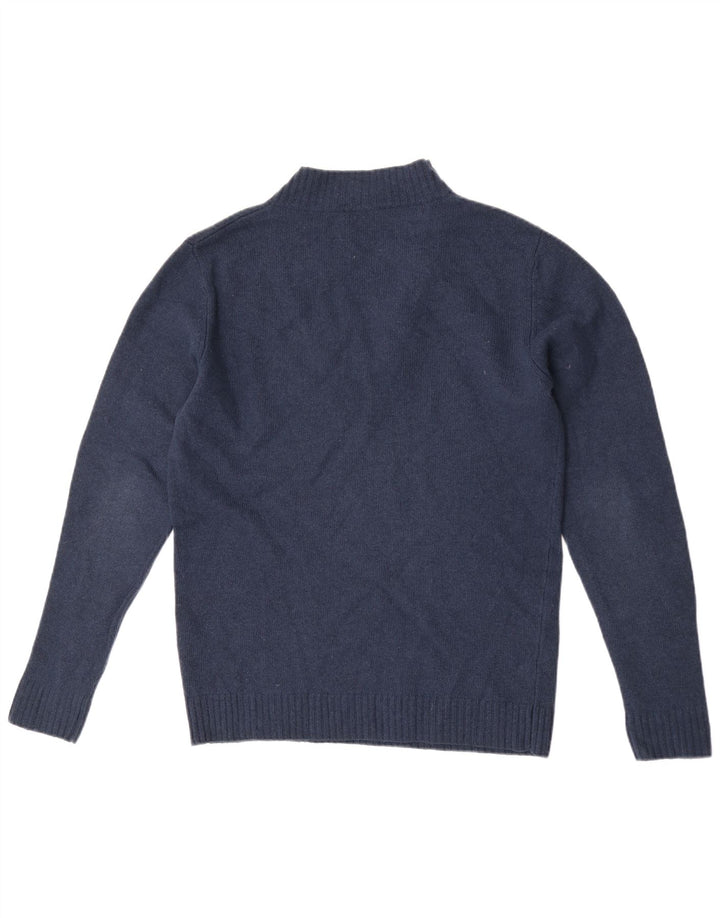 Cos Herren-Pullover mit Knopfkragen, mittlere marineblaue Wolle