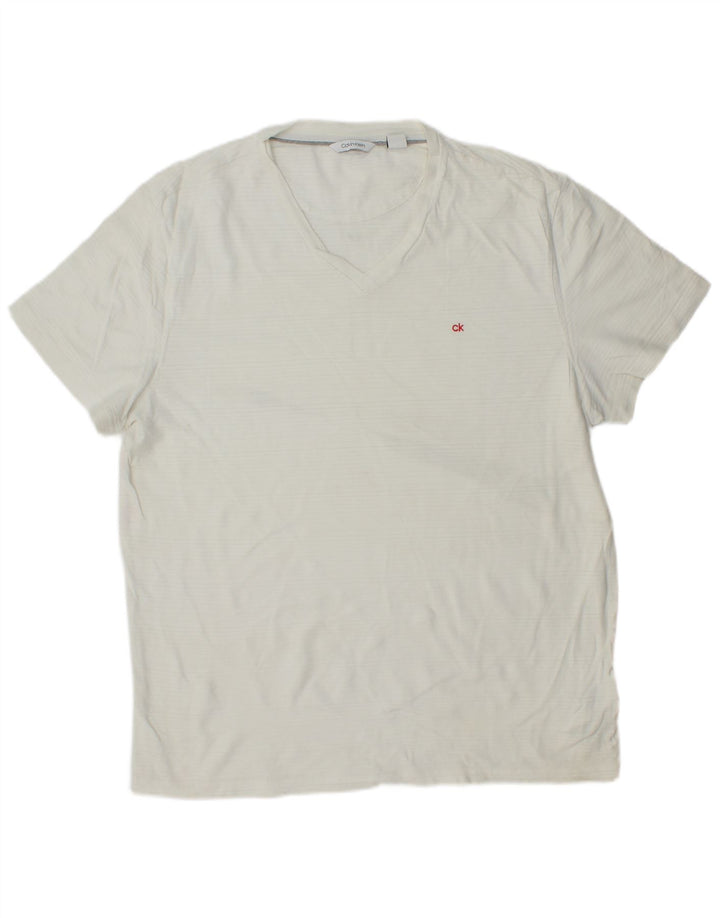 CALVIN KLEIN Herren T-Shirt Top Große weiß gestreifte Baumwolle