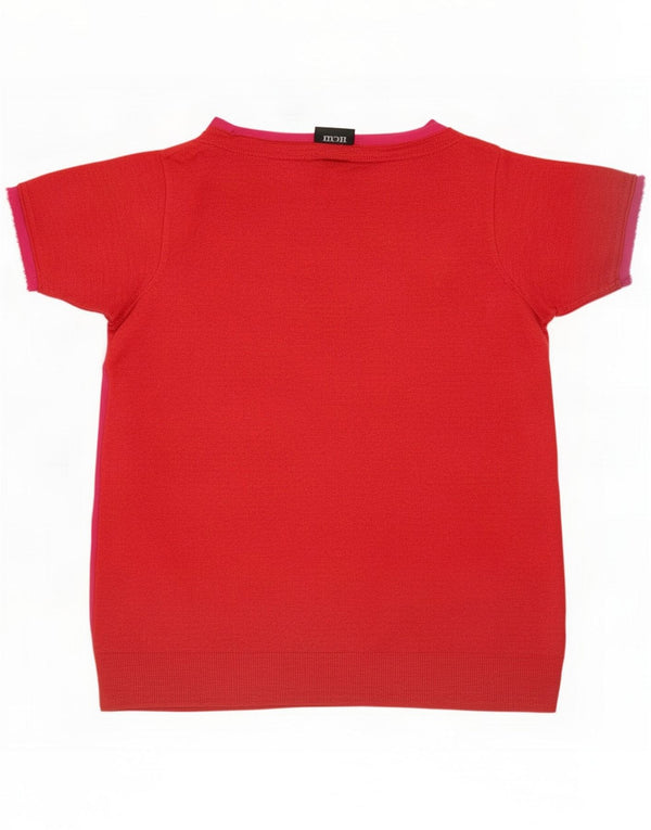 Vintage Damen T-Shirt Top UK 14 Medium Red Colourblock