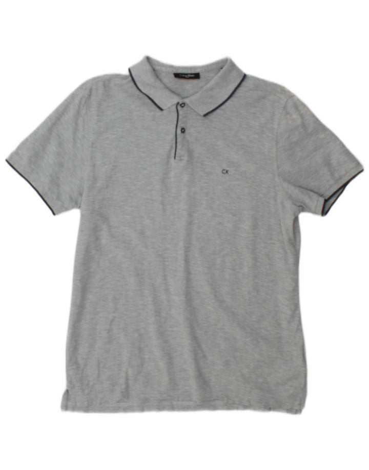 Calvin Klein Herren-Poloshirt, klein, grau gefleckte Baumwolle