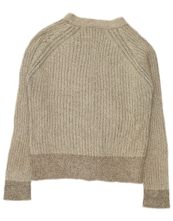 Marks & Spencer Damen-Cardigan-Pullover, UK 14, mittlere Khaki-gefleckte Baumwolle