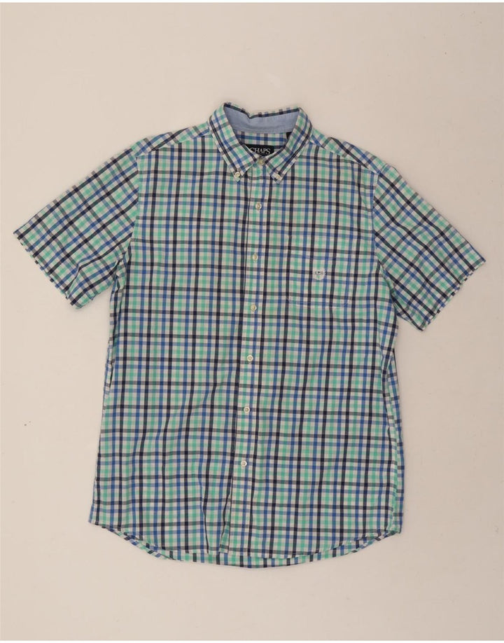 CHAPS Mens Easy Care Short Sleeve Shirt Medium Blue Check Cotton Vintage Chaps and Second-Hand Chaps from Messina Hembry 