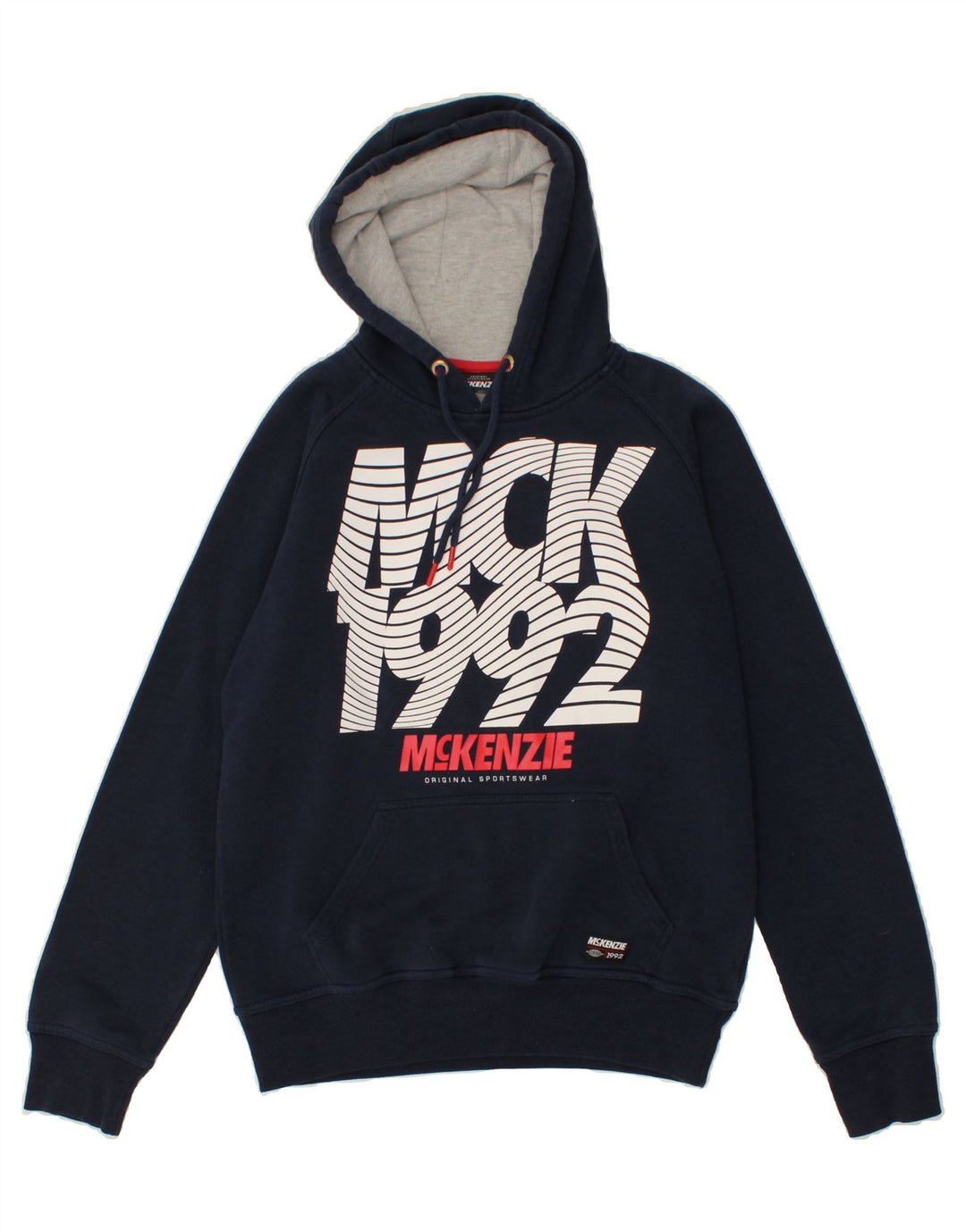 MCKENZIE Mens Graphic Hoodie Jumper Medium Navy Blue Vintage Mckenzie and Second-Hand Mckenzie from Messina Hembry 