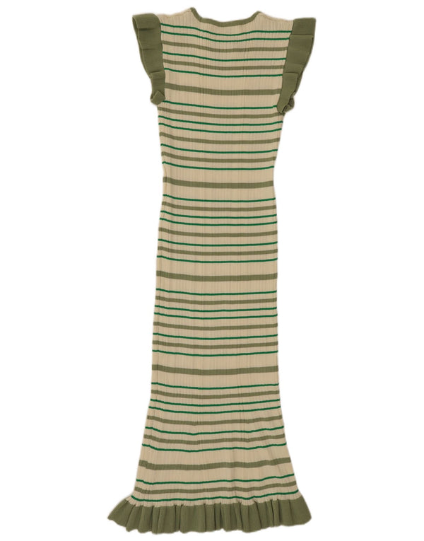 Oasis Damen T-Shirt-Kleid UK 12 Mittelgrün gestreifte Viskose