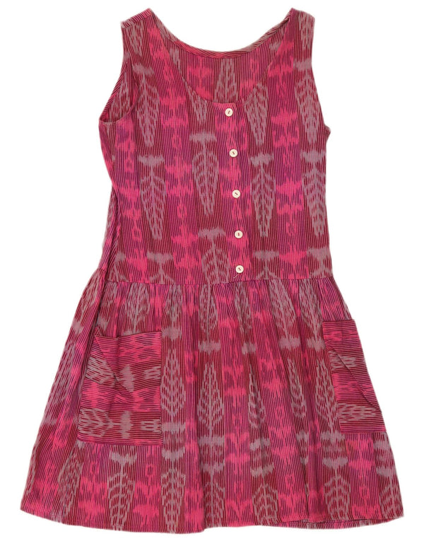 Vintage Damen Ärmelloses A-Linien-Kleid UK 16 Großes rosa Blumenmuster