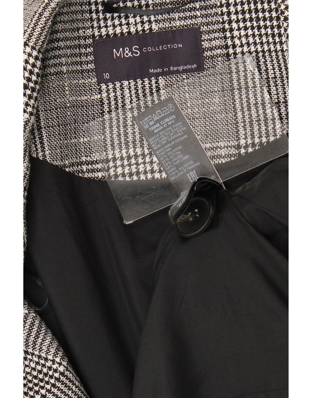 Marks & Spencer Damen Zweireihiger Mantel UK 10 klein Grau kariert