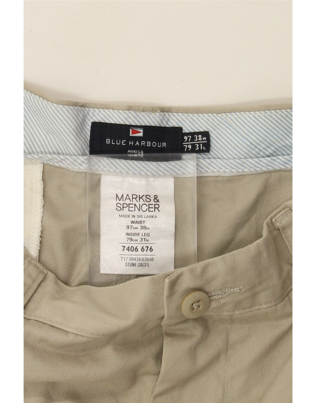 Marks & Spencer Herren Blue Harbour Gerade Chinohose W38 L31 Beige