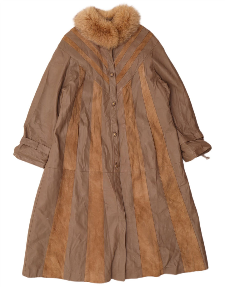 Norma Womens Loose Fit Ledermantel UK 14 Mittelbraun gestreift klassisch