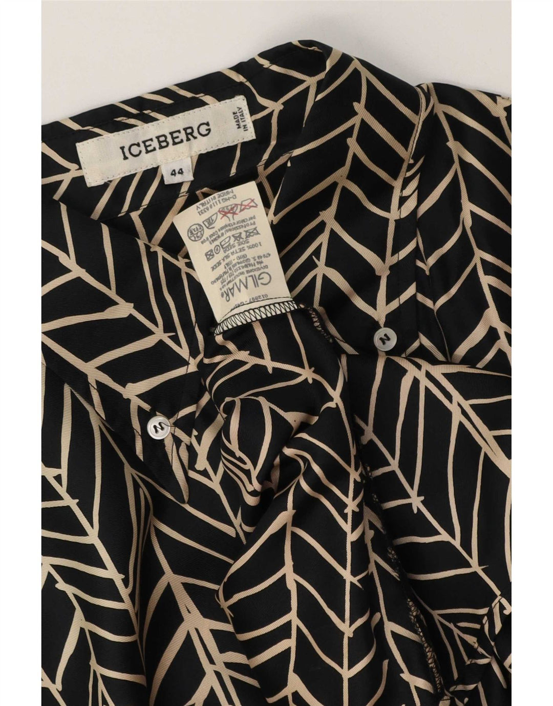 Iceberg Damen Hemdbluse IT 44 Mittelschwarze geometrische Seide