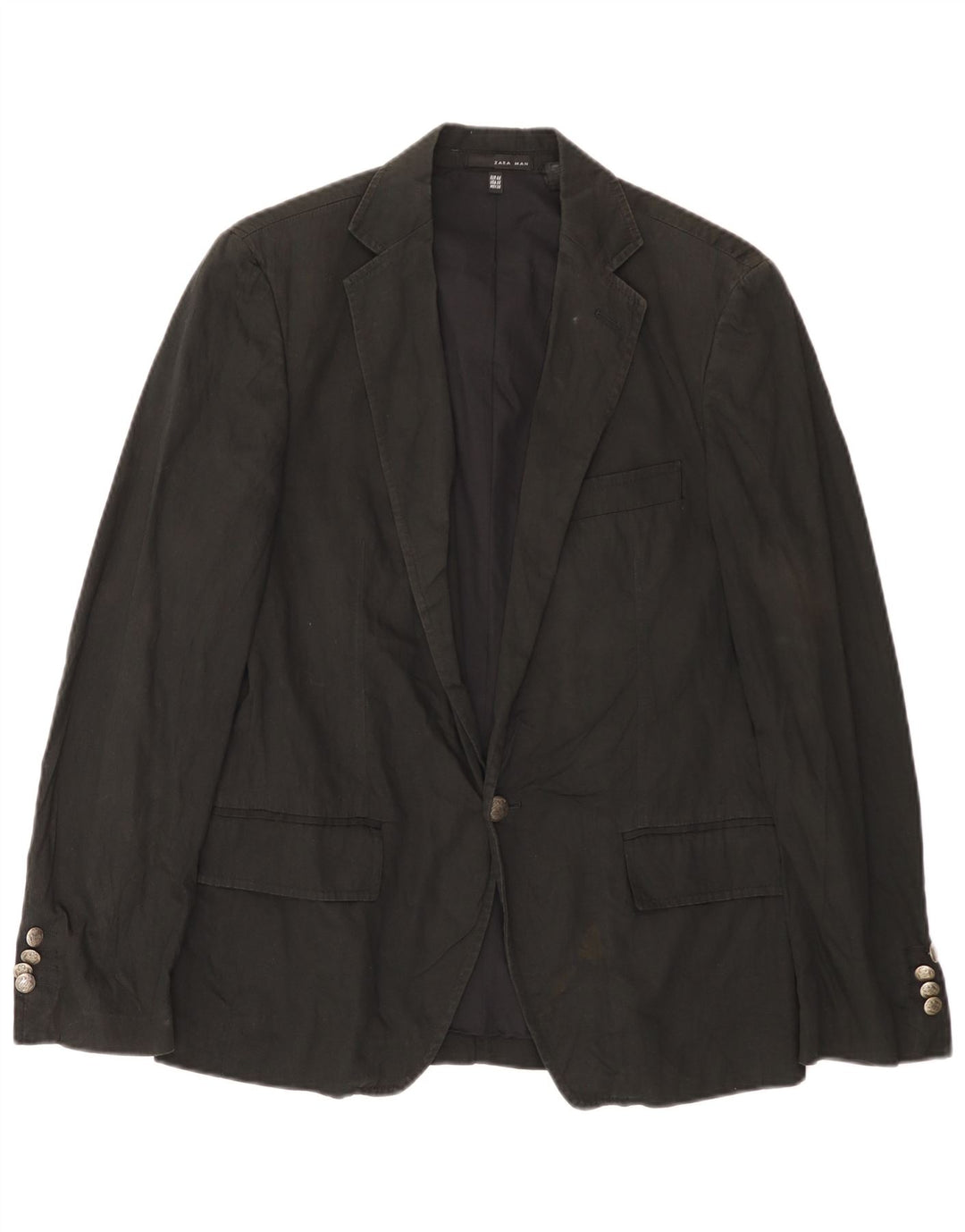 Zara Herren 1-Knopf-Blazer-Jacke, EU 46, kleine schwarze Baumwolle