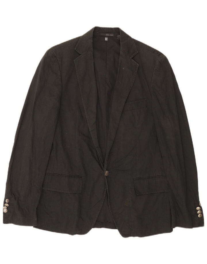 Zara Herren 1-Knopf-Blazer-Jacke, EU 46, kleine schwarze Baumwolle