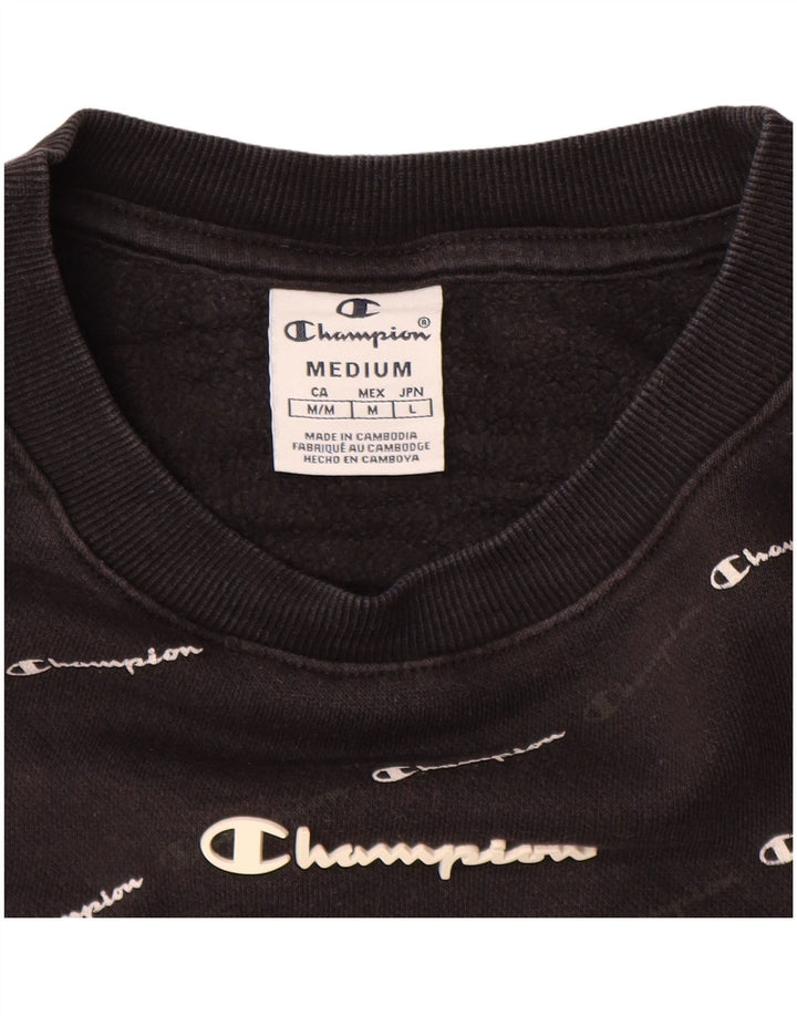 CHAMPION Damen Grafik-Sweatshirt-Pullover UK 14 Medium Schwarz