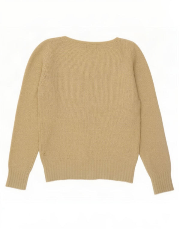 Benetton Damen-Pullover mit V-Ausschnitt, Größe S, Beige, Argyle/Diamant