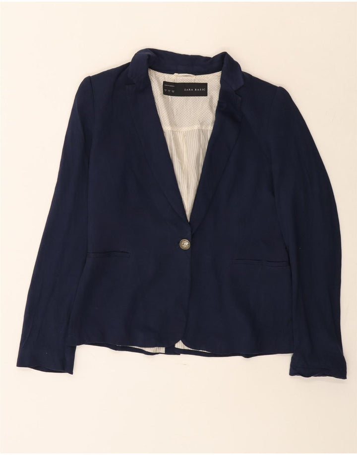 Zara Damen 1-Knopf-Blazerjacke UK 14 Large Marineblau