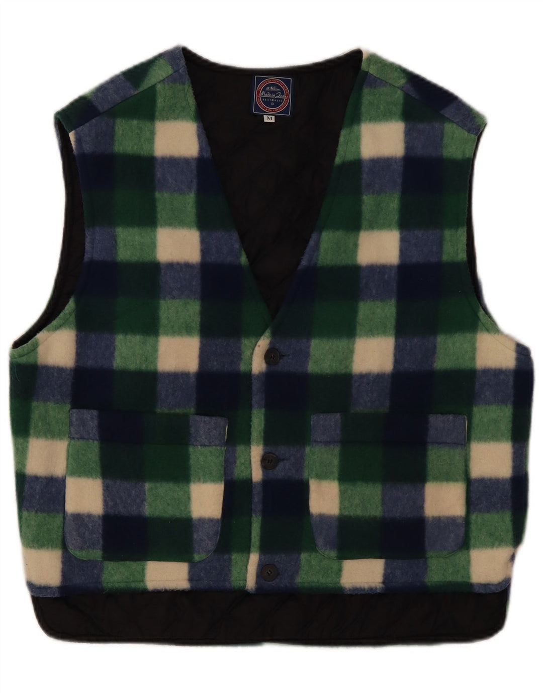 Vintage Herren Fleeceweste UK 38 Mittelgrünes Gingham-Polyester