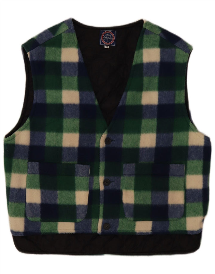 Vintage Herren Fleeceweste UK 38 Mittelgrünes Gingham-Polyester