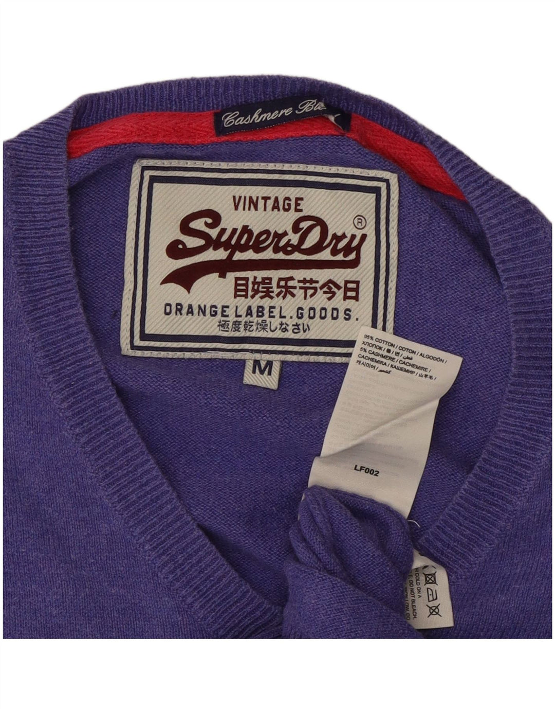 SUPERDRY Damen-Pullover mit V-Ausschnitt, UK 14, mittelviolette Baumwolle