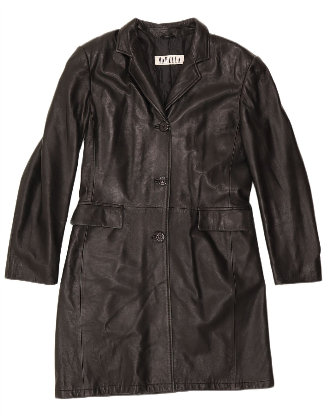 Marella Damen Ledermantel UK 12 Mittelschwarzes Leder