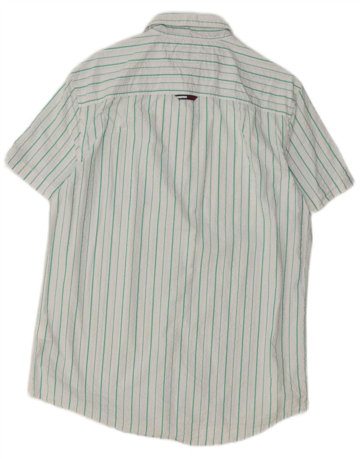 TOMMY HILFIGER Herren-Kurzarmhemd mit normaler Passform, groß, weiß gestreift