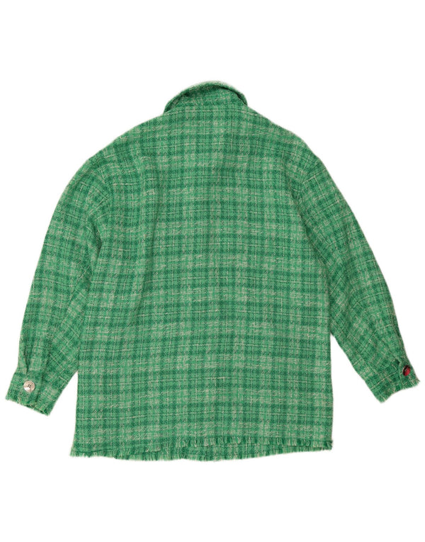 Zara Damen Übergroße Bomberjacke UK 6 XS Grün kariertes Polyester
