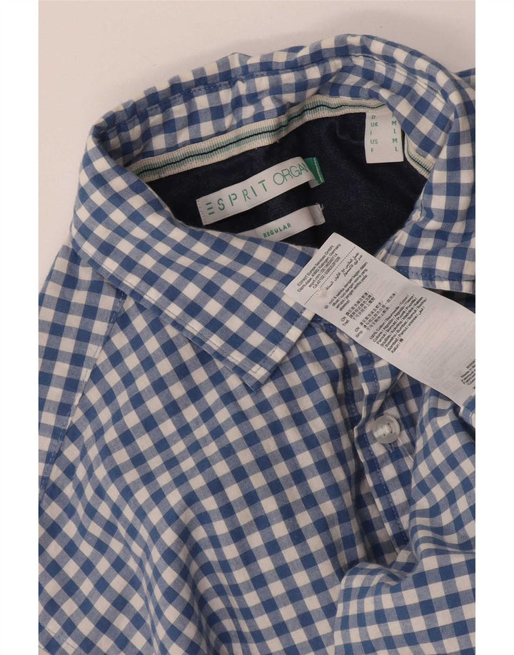 Esprit Herren Kurzarm-Hemd mit normaler Passform, mittelblaue Gingham-Baumwolle