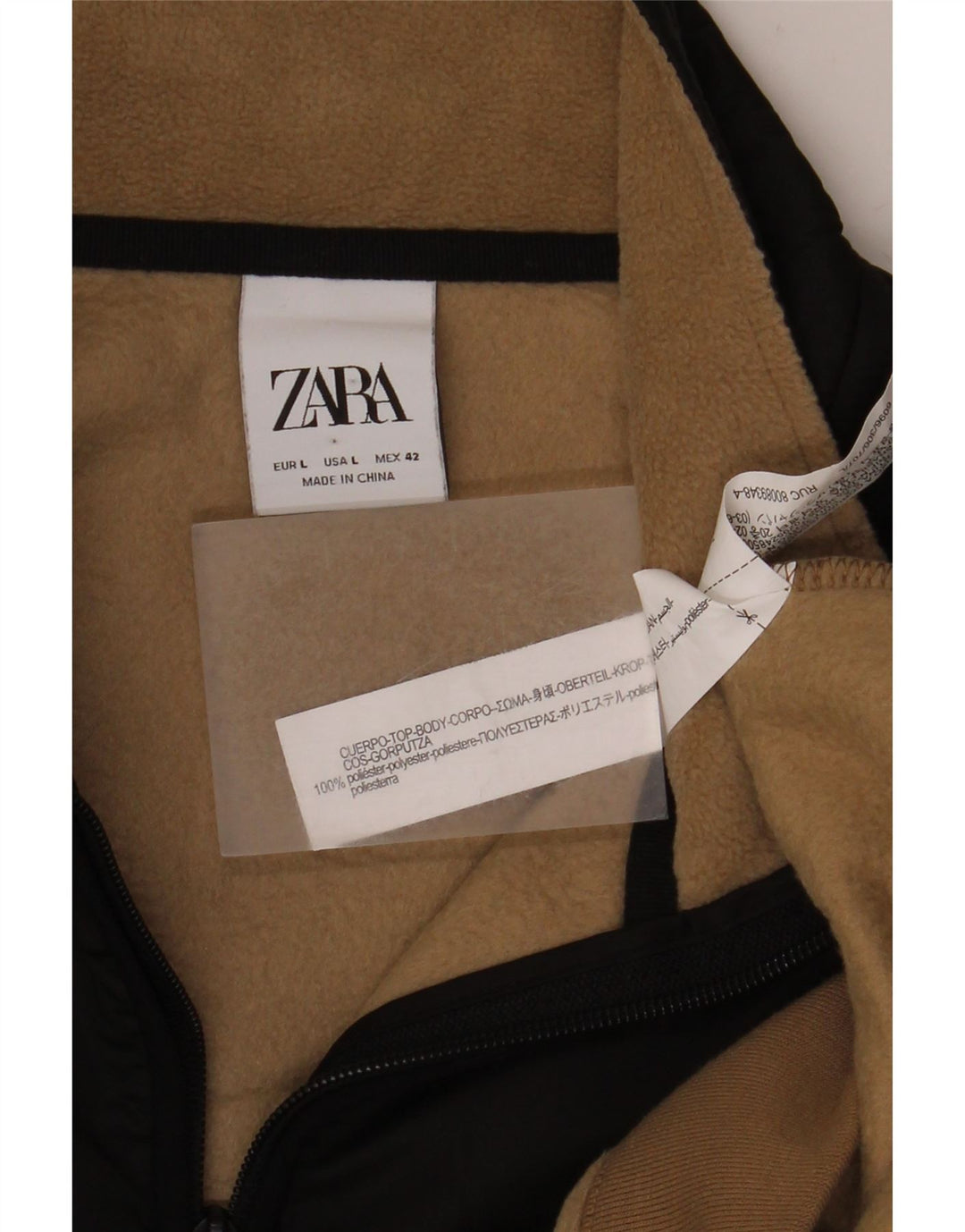 Zara Herren-Sweatshirt mit Reißverschluss am Hals, groß, beige, Farbblock-Polyester