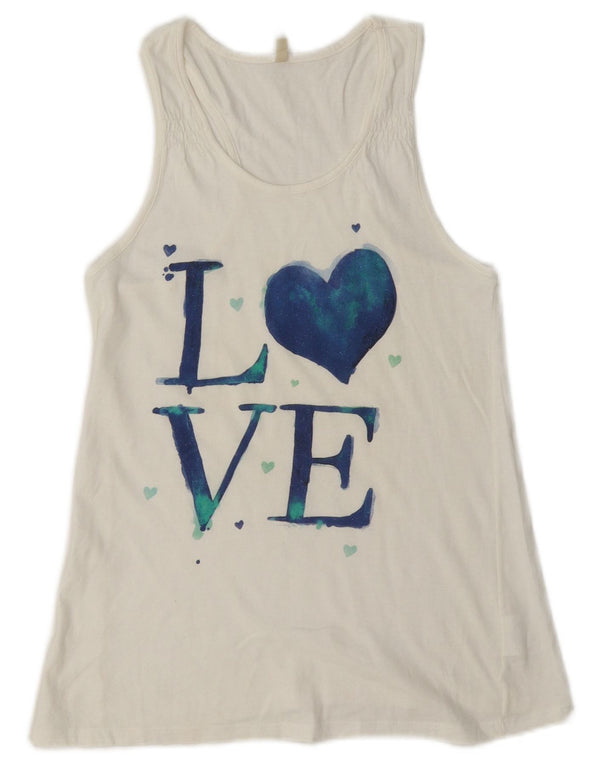 Benetton Mädchen-Trägershirt mit Grafik, 11–12 Jahre, 2XL, weiße Baumwolle