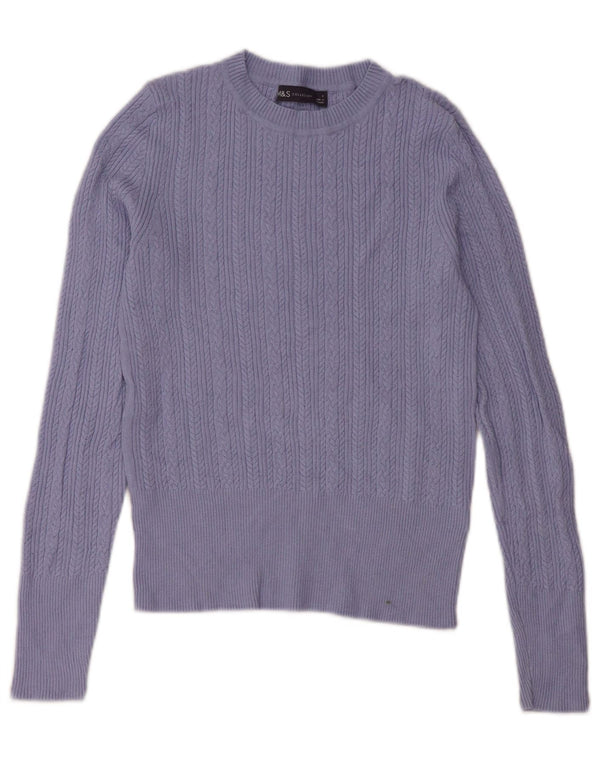 Marks & Spencer Damen-Pullover mit Rundhalsausschnitt, Gr. 8, Blau, Viskose