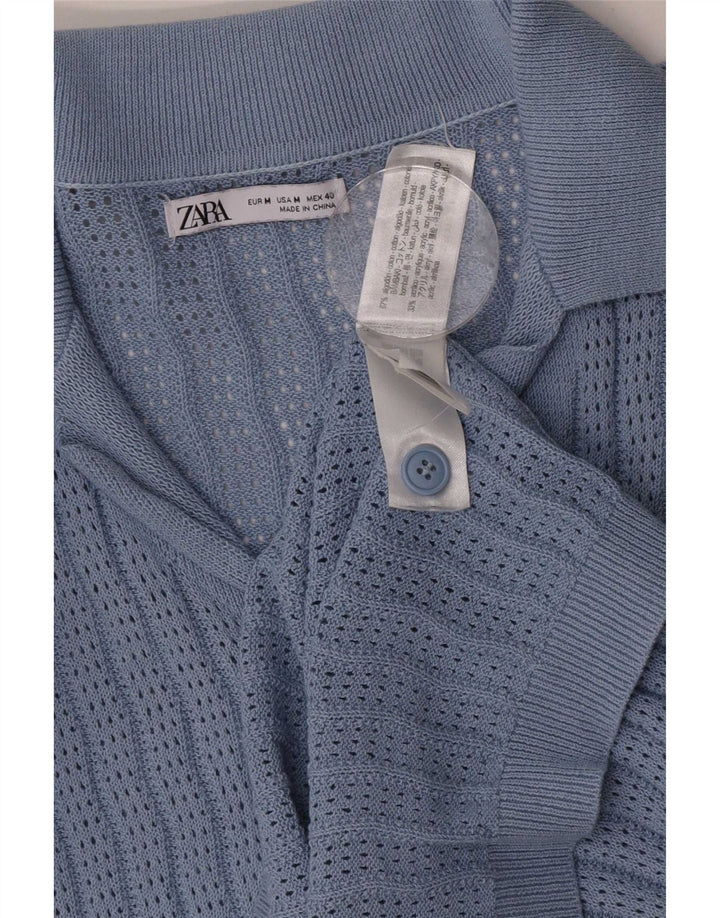 Kurzärmliger Strickjackenpullover für Herren von Zara aus mittelblauer Baumwolle