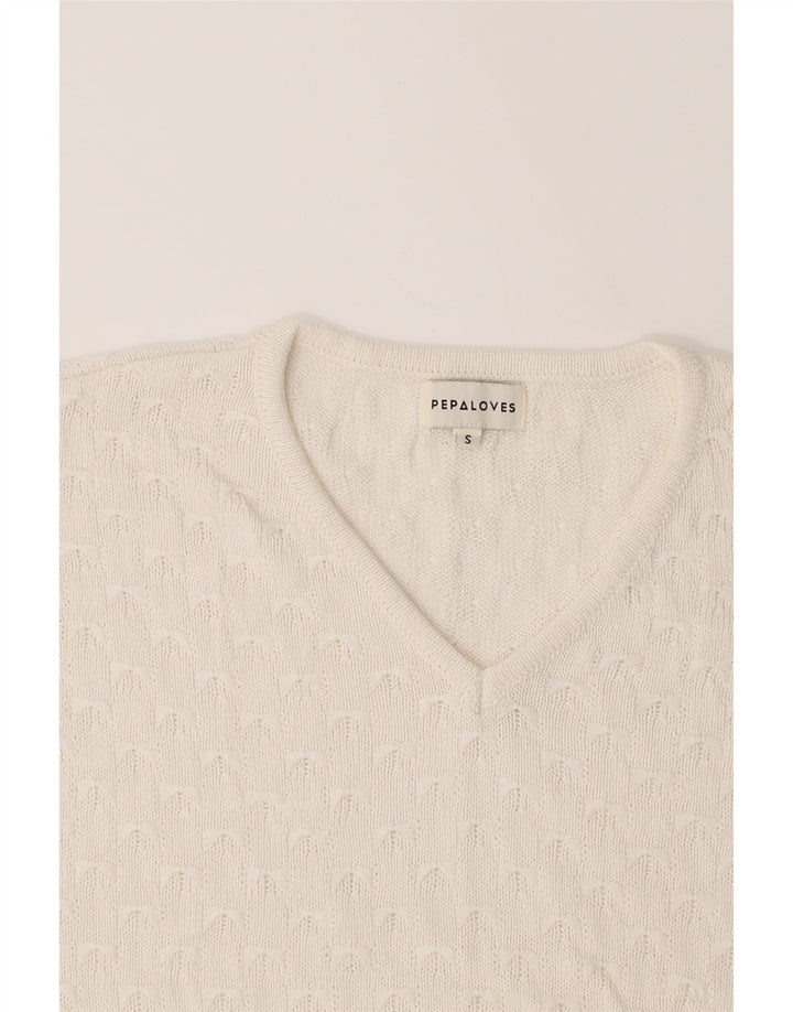 PEPALOVES Womens Oversized V-Neck Jumper Sweater UK 10 Small White Vintage Pepaloves and Second-Hand Pepaloves from Messina Hembry 