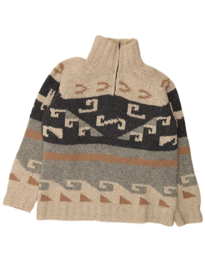 S. Moritz Herren-Pullover mit Reißverschluss am Hals, groß, beige, geometrisch