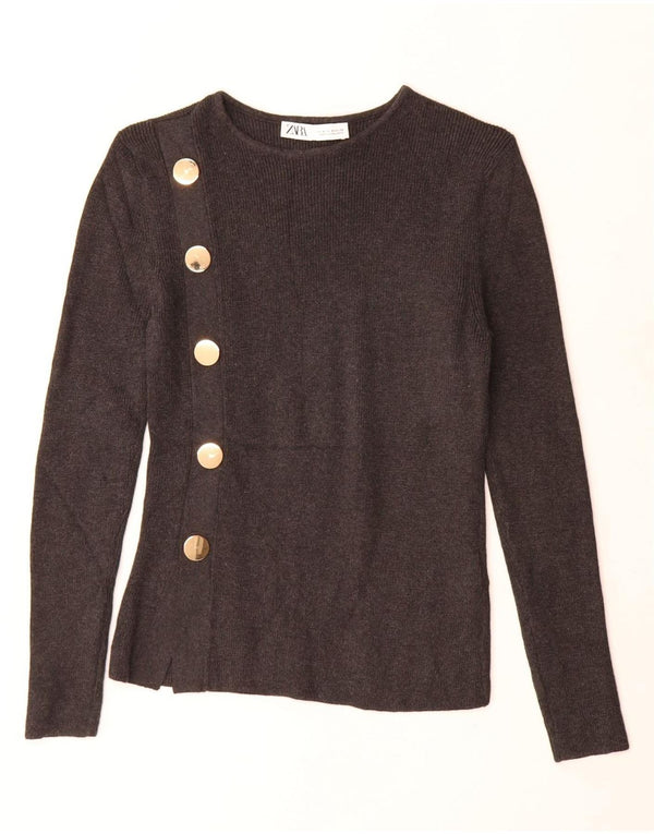 Zara Damen-Pullover mit U-Boot-Ausschnitt, UK 12, mittelgraue Baumwolle